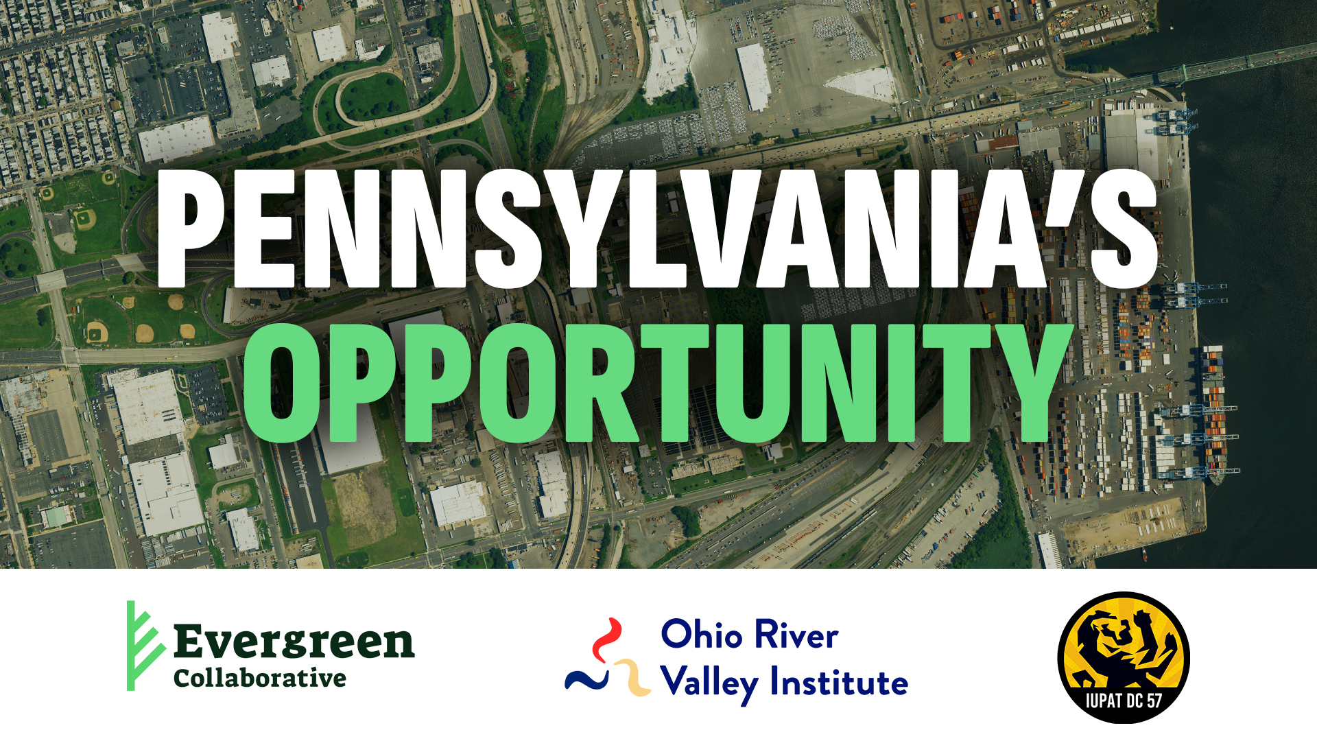 An overhead, satellite image of an industrial area in Philadelphia. Text over top of the image reads: