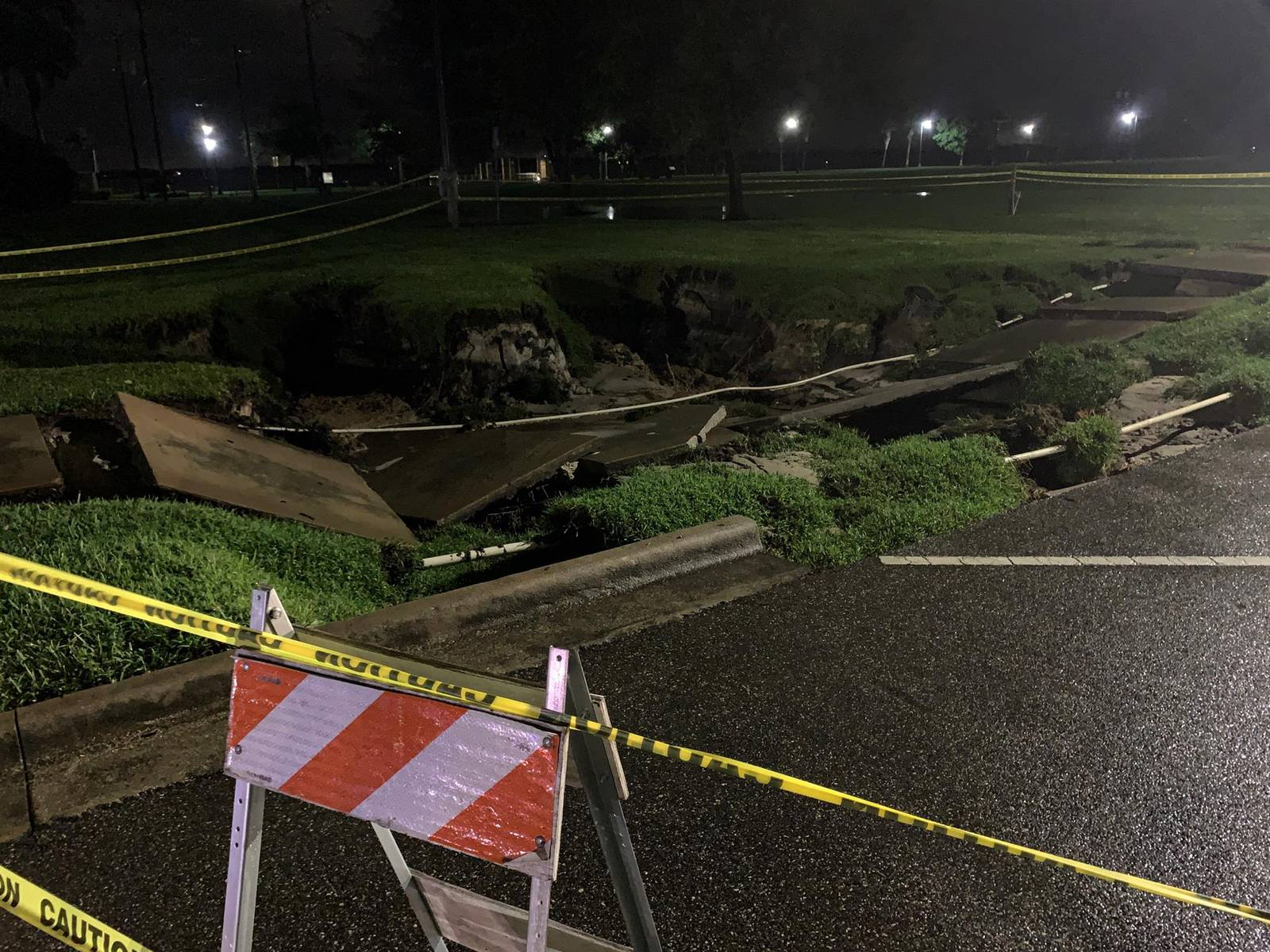 Flash flooding opened a sinkhole in Sanford, FL