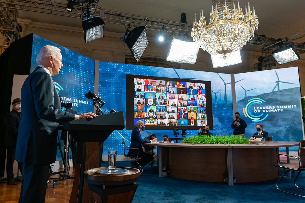 President Joe Biden delivers remarks virtually during the Leaders Summit on Climate Session 1: “Raising Our Climate Ambition” Thursday, April 22, 2021, in the East Room of the White House.