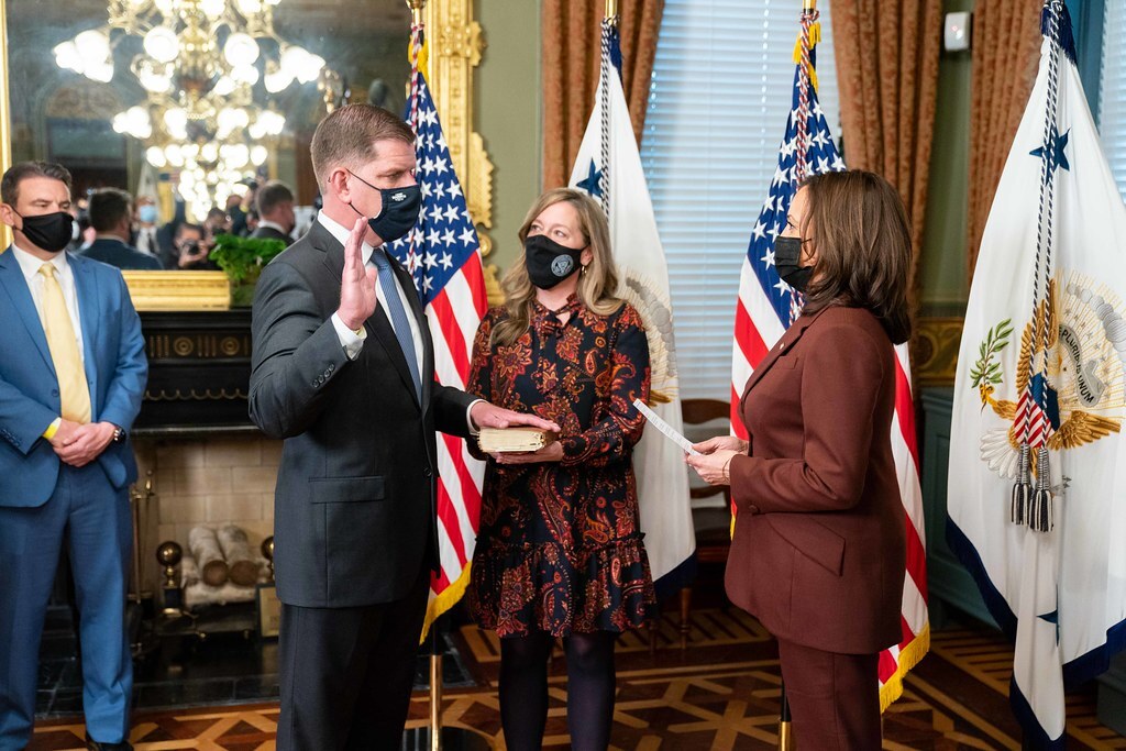 Vice President Kamala Harris swears-in Marty Walsh as Secretary of Labor Tuesday, March 23, 2021