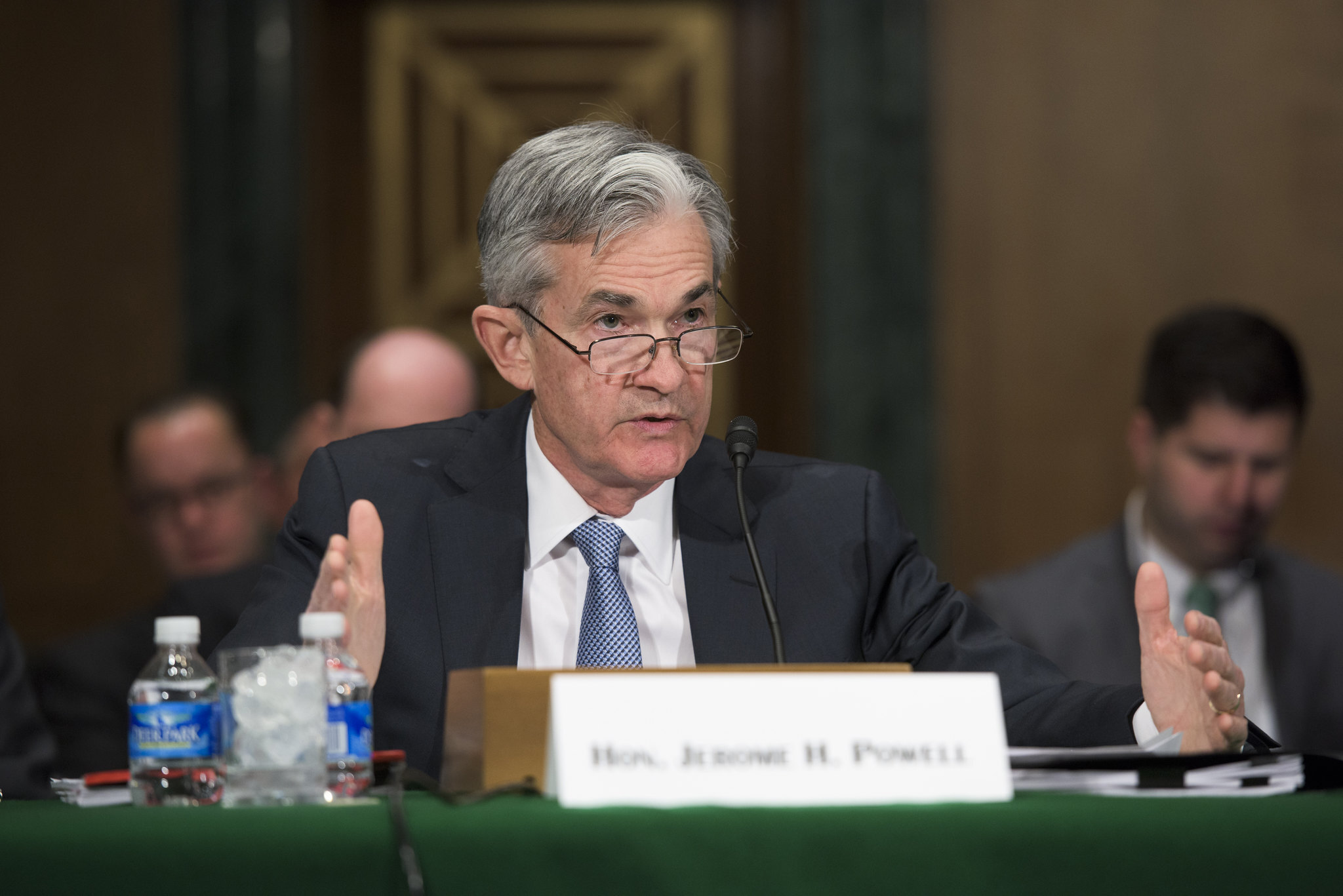 Jerome H. Powell testifies before a joint hearing of the Senate Banking Subcommittee on Securities, Insurance, and Investments and the Subcommittee on Economic Policy in Washington, D.C. in 2016. 