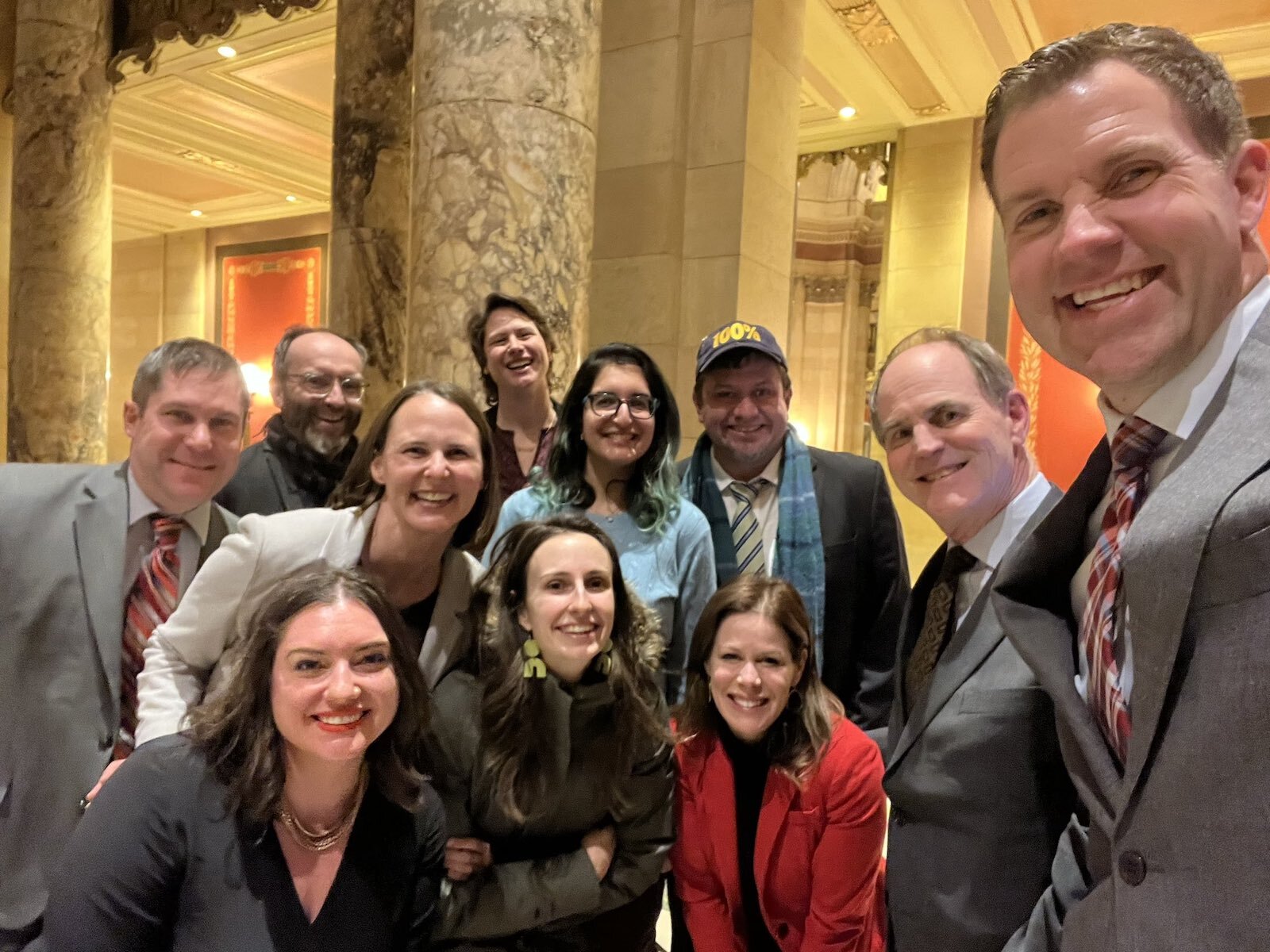 Rep. Jamie Long posted a celebratory photo after the Minnesota Senate passed the 100 percent clean bill. Rep. Long is on the right and Michael Noble is directly next to him.