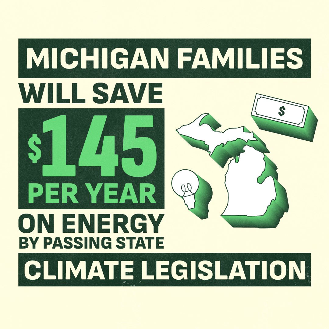 Michigan families will save $145 per year on energy by passing state climate legislation.