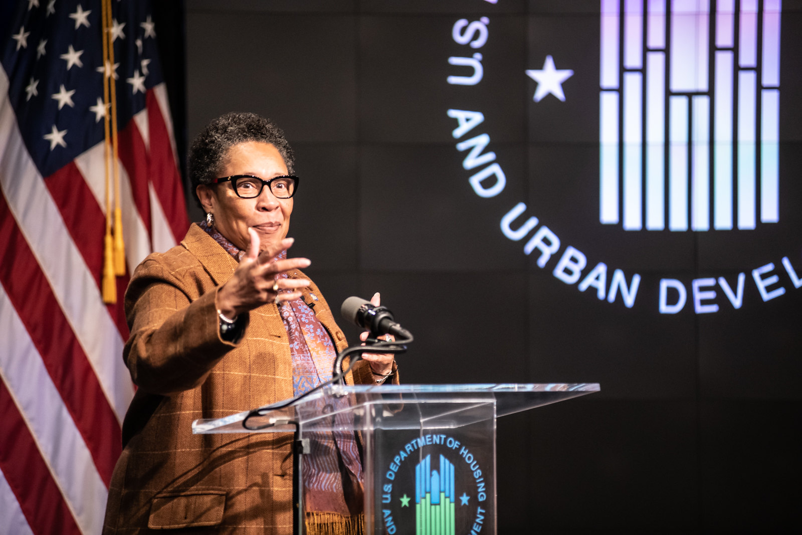 Secretary Fudge delivering remarks at a podium.