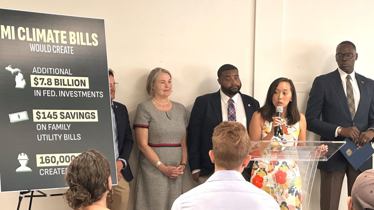 Michigan Senator Stephanie Chang speaking at a press conference on the benefits of Evergreen's modelling report.